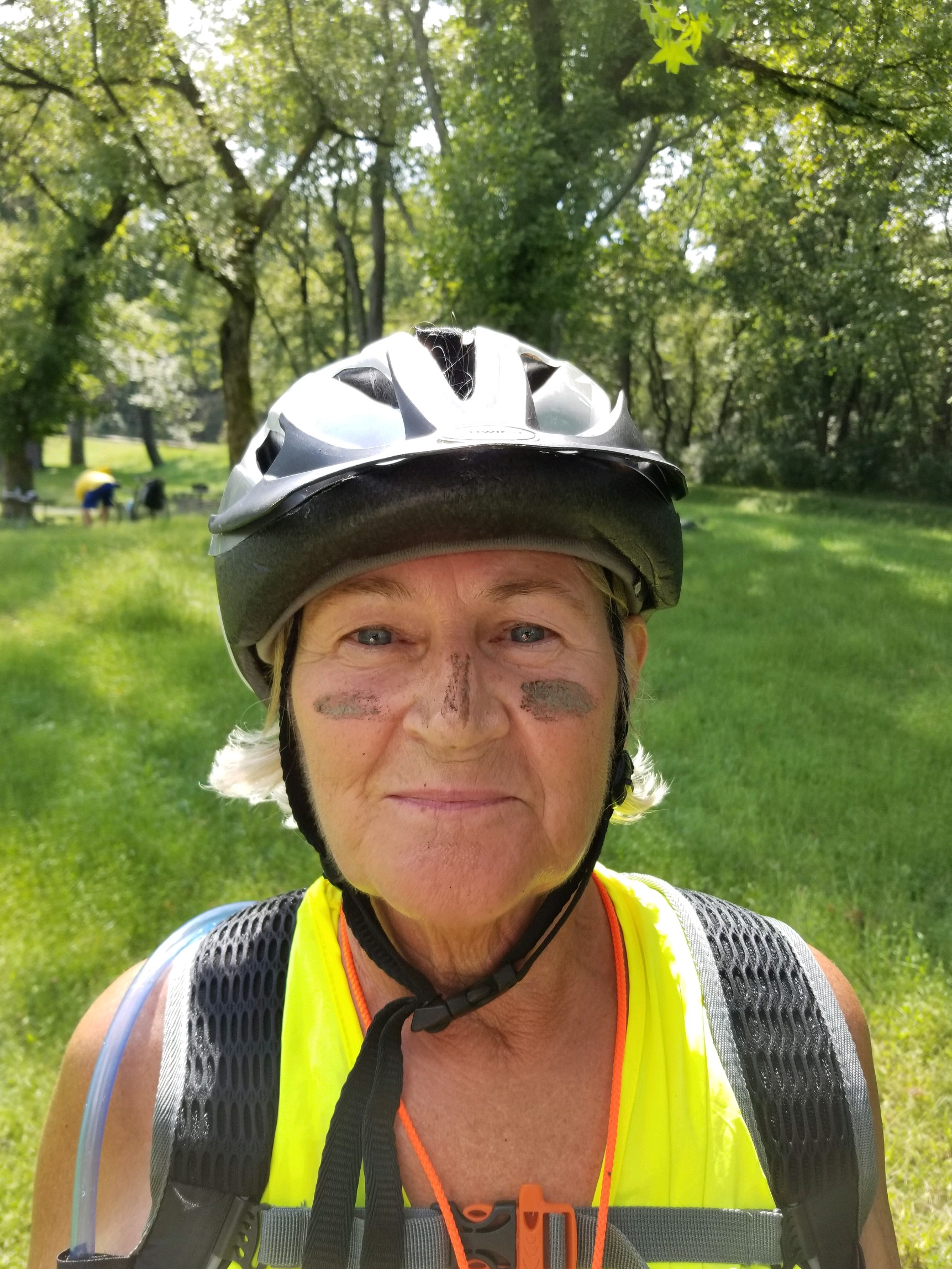 Lady with bike helmet on
